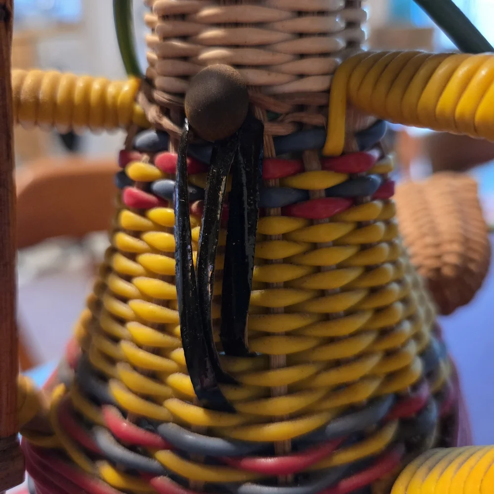 Vintage Colorful Woven Folk Art Bottle Avion France 1960